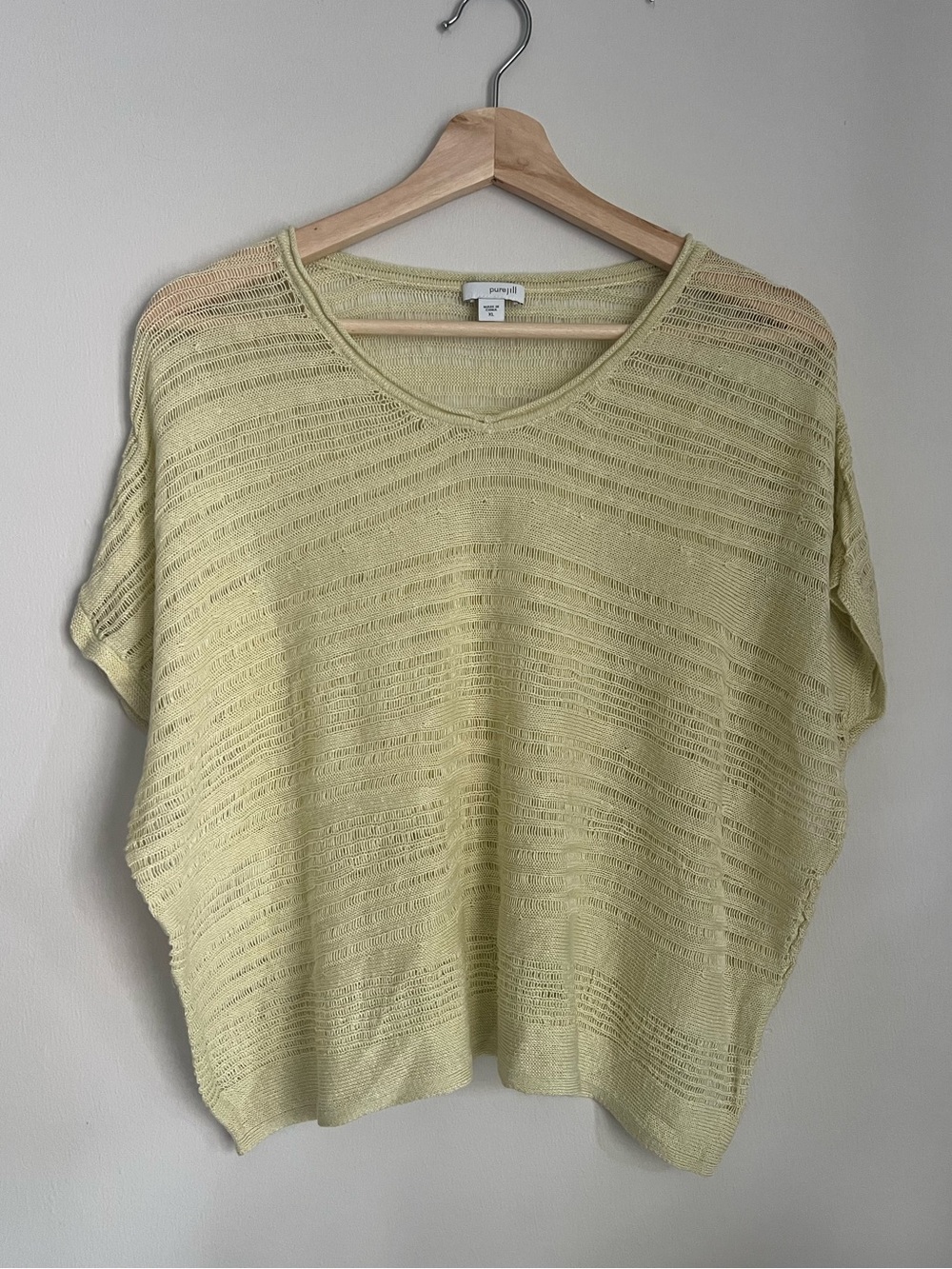 PureJill Light Yellow Open Knit Short Sleeve Top